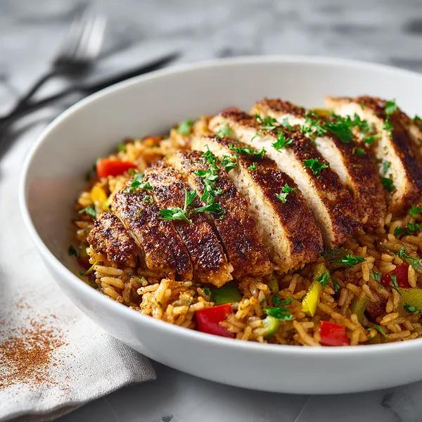 Fertige Cajun Reis Bowl zum Servieren