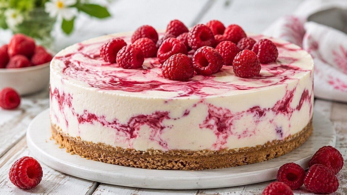 Käsekuchen ohne Backen mit Himbeeren einfach gemacht