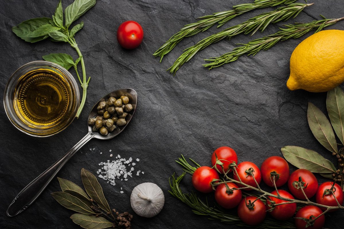 Olivenöl Kräuter Tomaten Zutaten