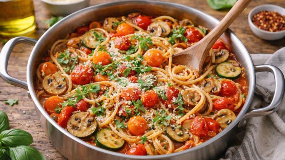 Mediterrane One Pot Pasta mit Tomaten Zucchini