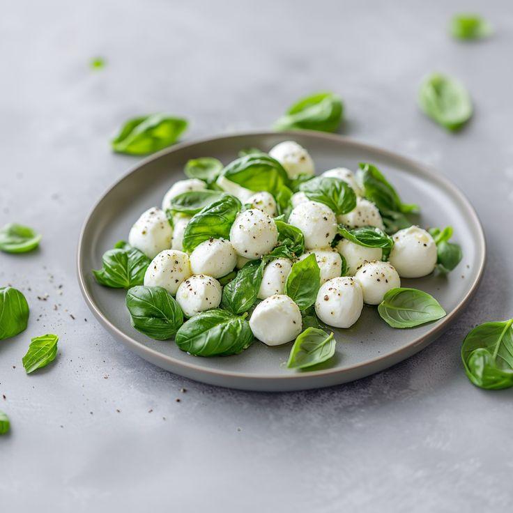 Mozzarella mit Basilikum angerichtet