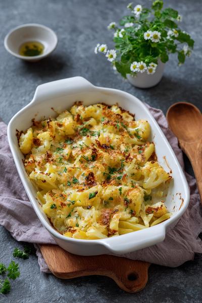 17. Kartoffel-Nudel-Gratin mit Blumenkohl und Muskat