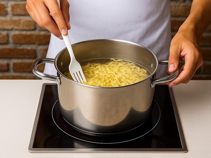 One Pot Mie Nudeln beim Kochen