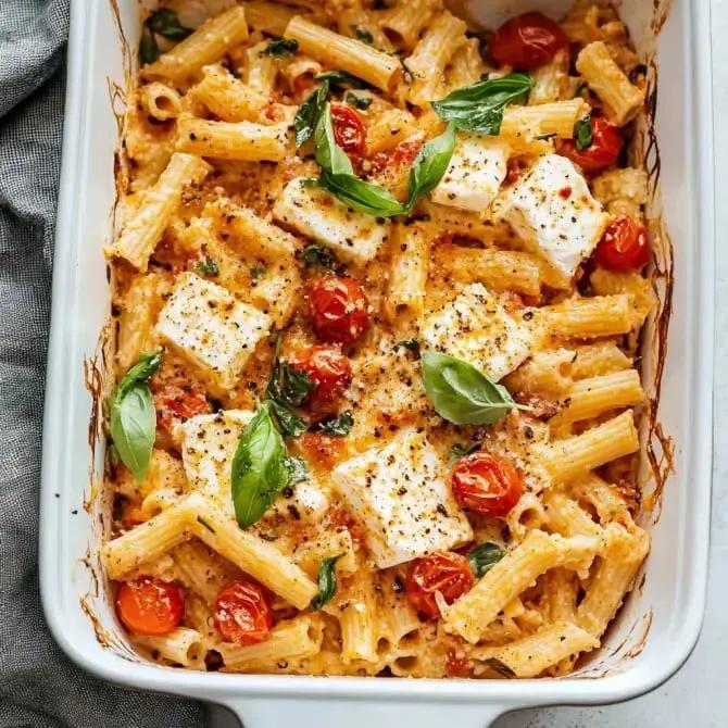 Fertige Feta Ofenpasta serviert